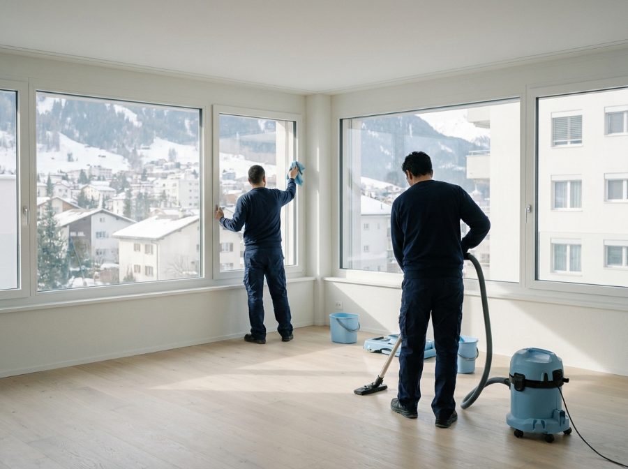 Fensterreinigung in einer leeren Wohnung